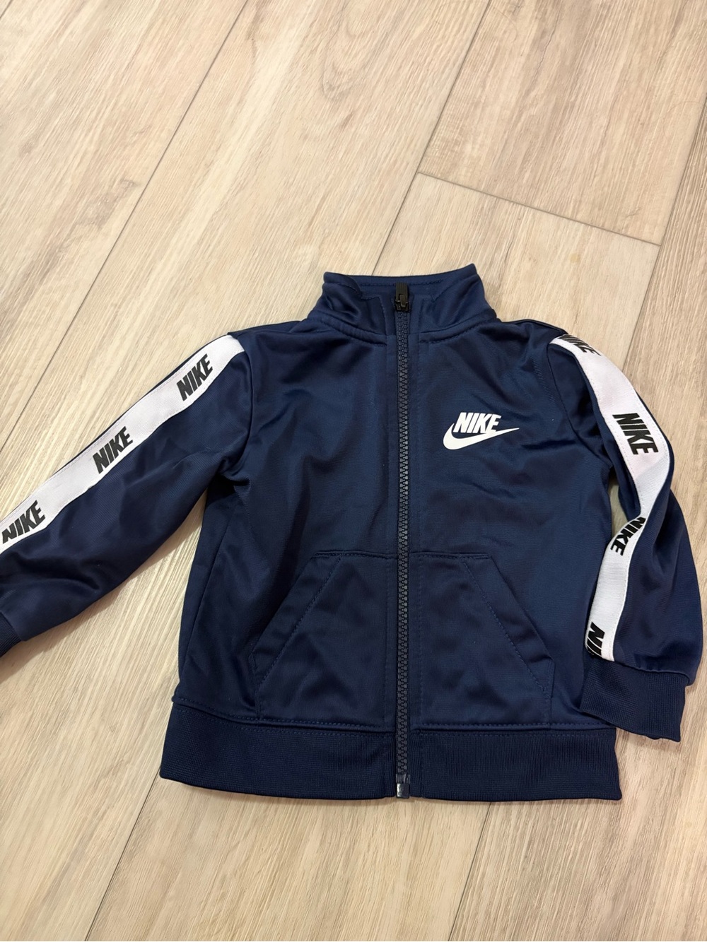 Nike Navy Blue Kids Full-Zip Track Jacket with White Logo Tape